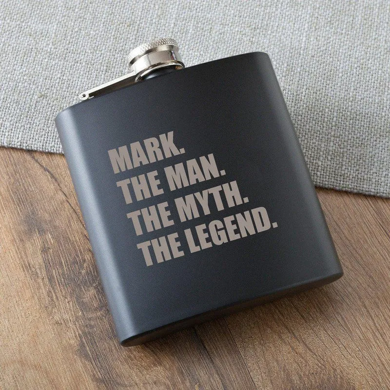 The Man. The Myth. The Legend Matte Black Personalized Flask