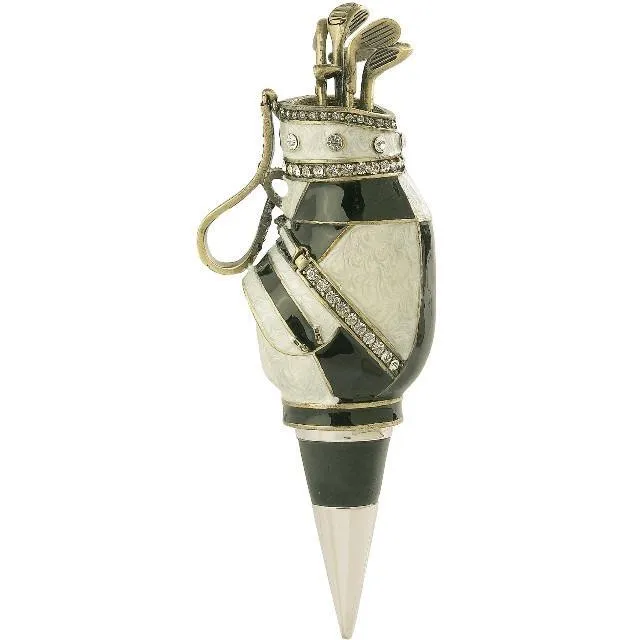 Enameled Golf Bag Wine Bottle Stopper with Crystals
