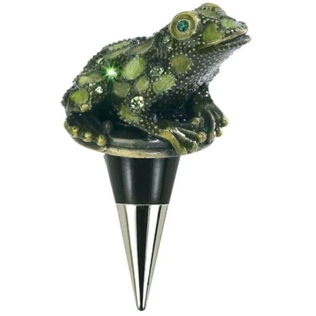 Enameled Frog Wine Bottle Stopper with Crystals