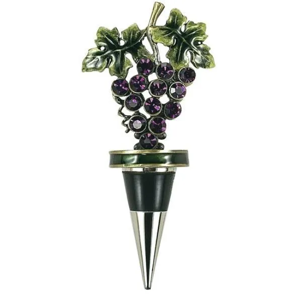 Enameled Grape Wine Bottle Stopper with Crystals