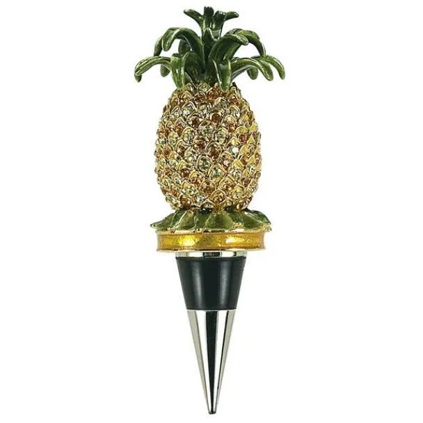 Enameled Pineapple Wine Bottle Stopper with Crystals
