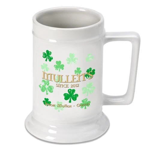 Raining Clover Personalized Irish Stein