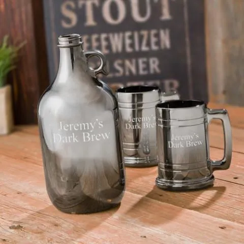 Gunmetal Personalized Beer Growler Set