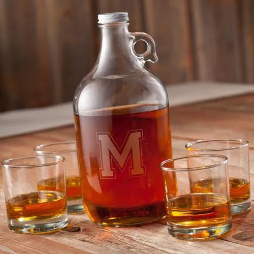 Whiskey Personalized Growler Set (4 Lowball Glasses)