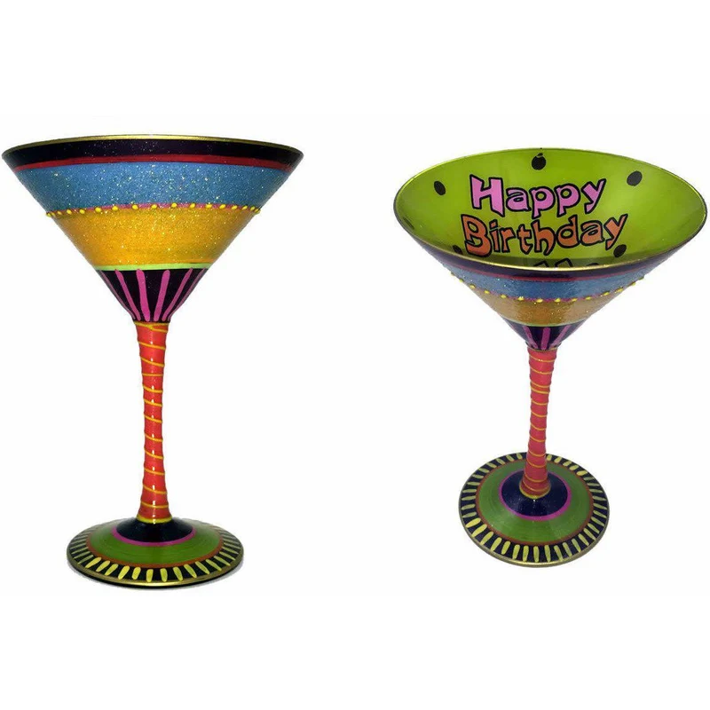 Happy 21st Birthday Hand Painted Martini Glass